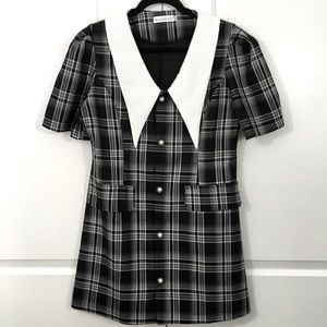 Vintage plaid statement collar button up academia style dress